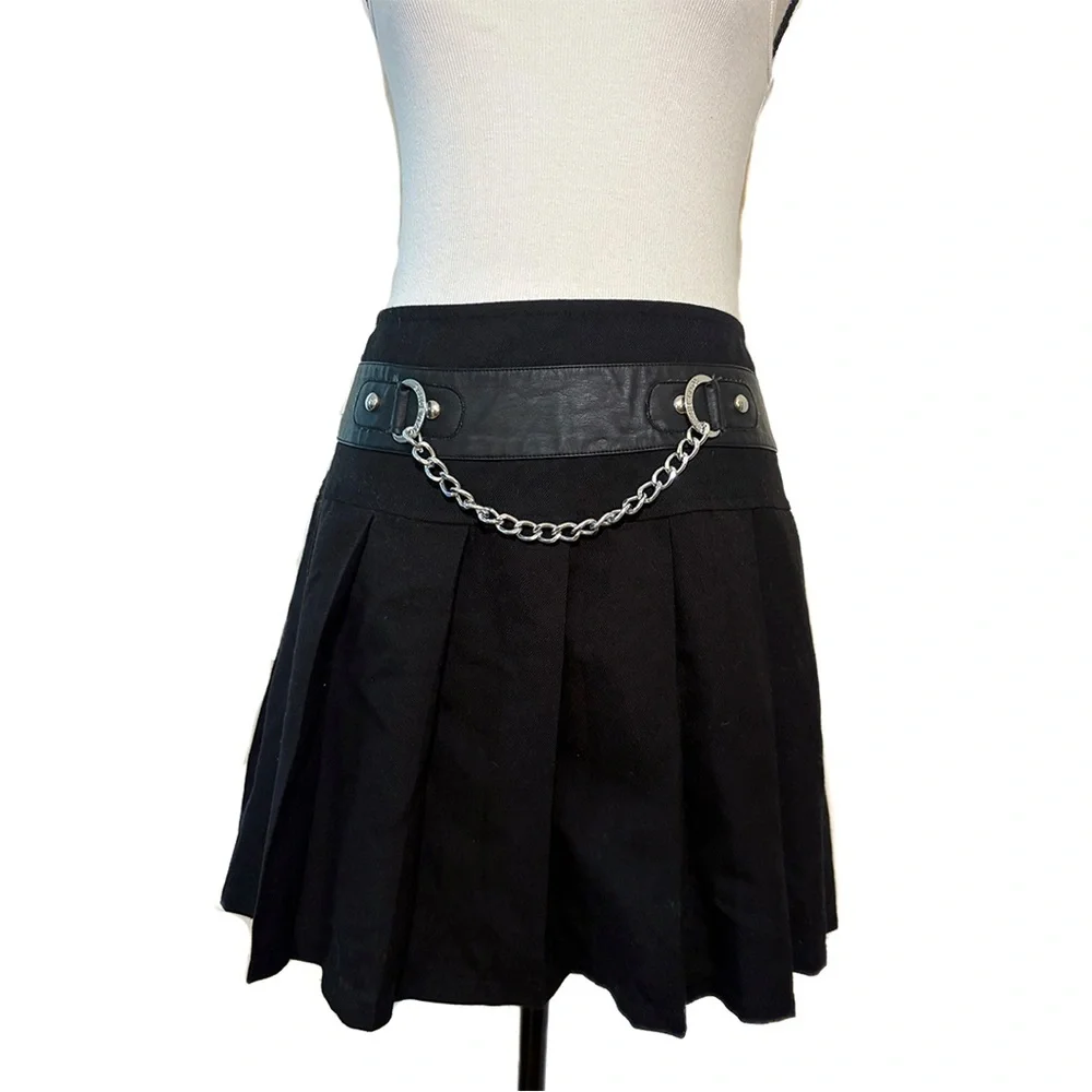 Royal Bones by Tripp Mini Skirt | Black Pleated with Chain | Size Large